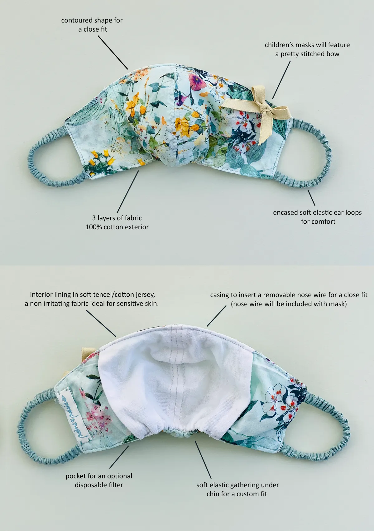 "Be Safe. Be Kind" Printed Heirloom Mask - Flower Garden, Pink