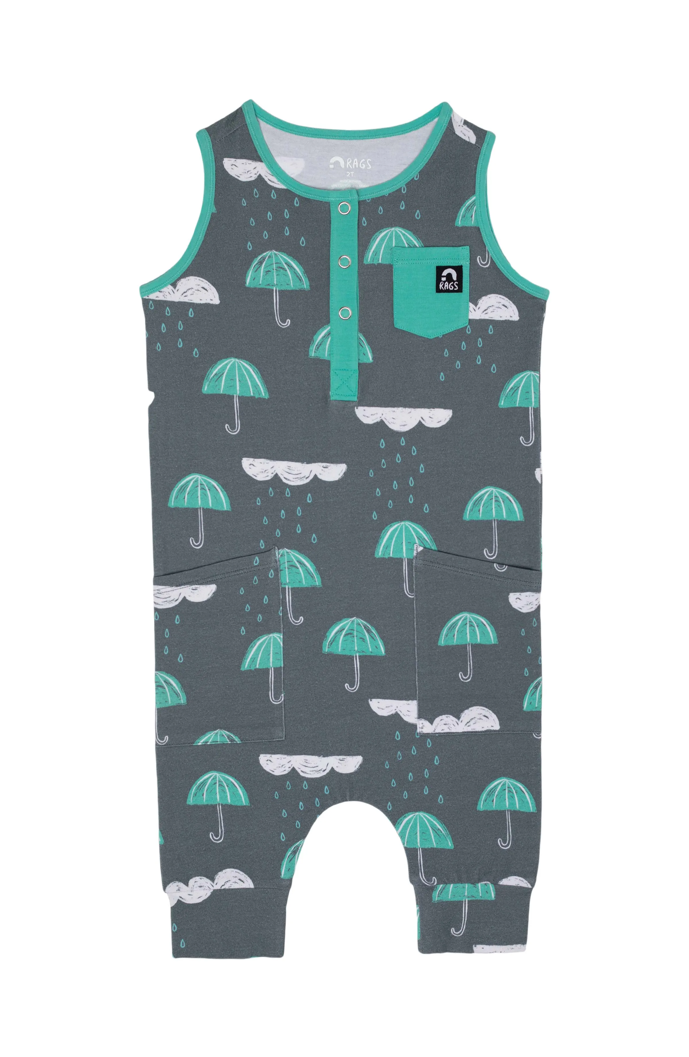 Rags Tank Henley Capri Chest and Hip Pocket Rag Romper in Umbrellas