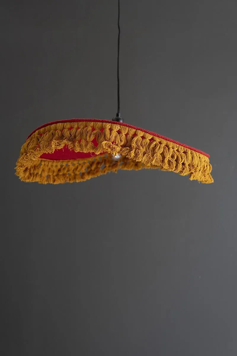 Red Cotton Pendant Light with Fringe
