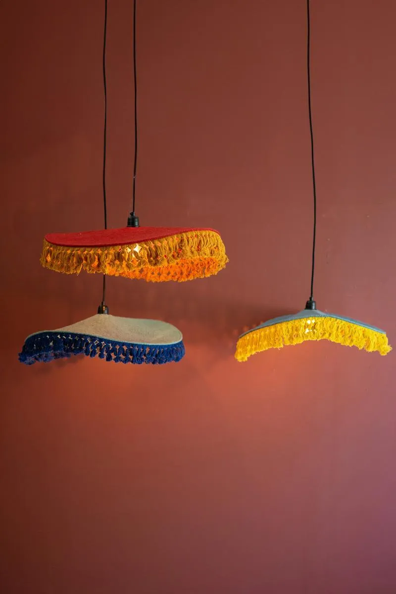 Red Cotton Pendant Light with Fringe