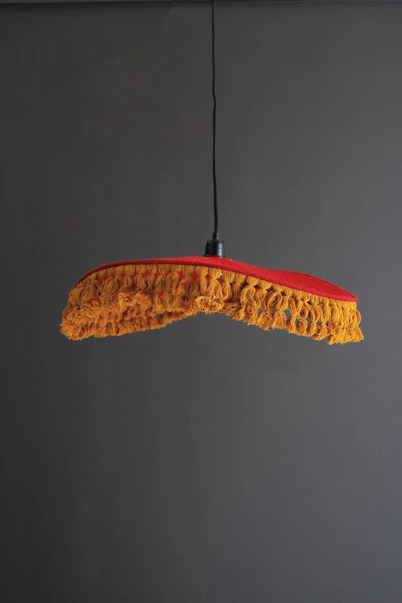 Red Cotton Pendant Light with Fringe