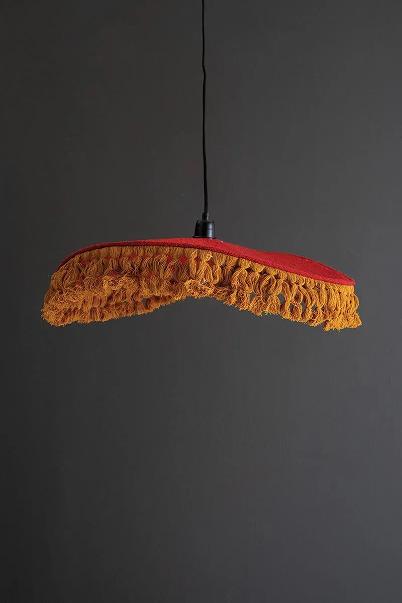 Red Cotton Pendant Light with Fringe
