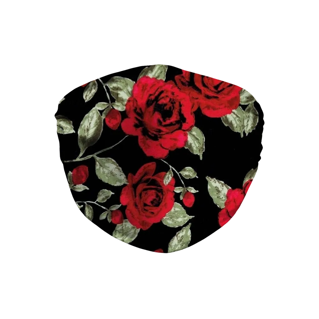 Red Roses on Black Face Mask