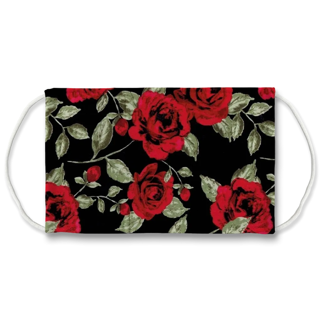 Red Roses on Black Face Mask