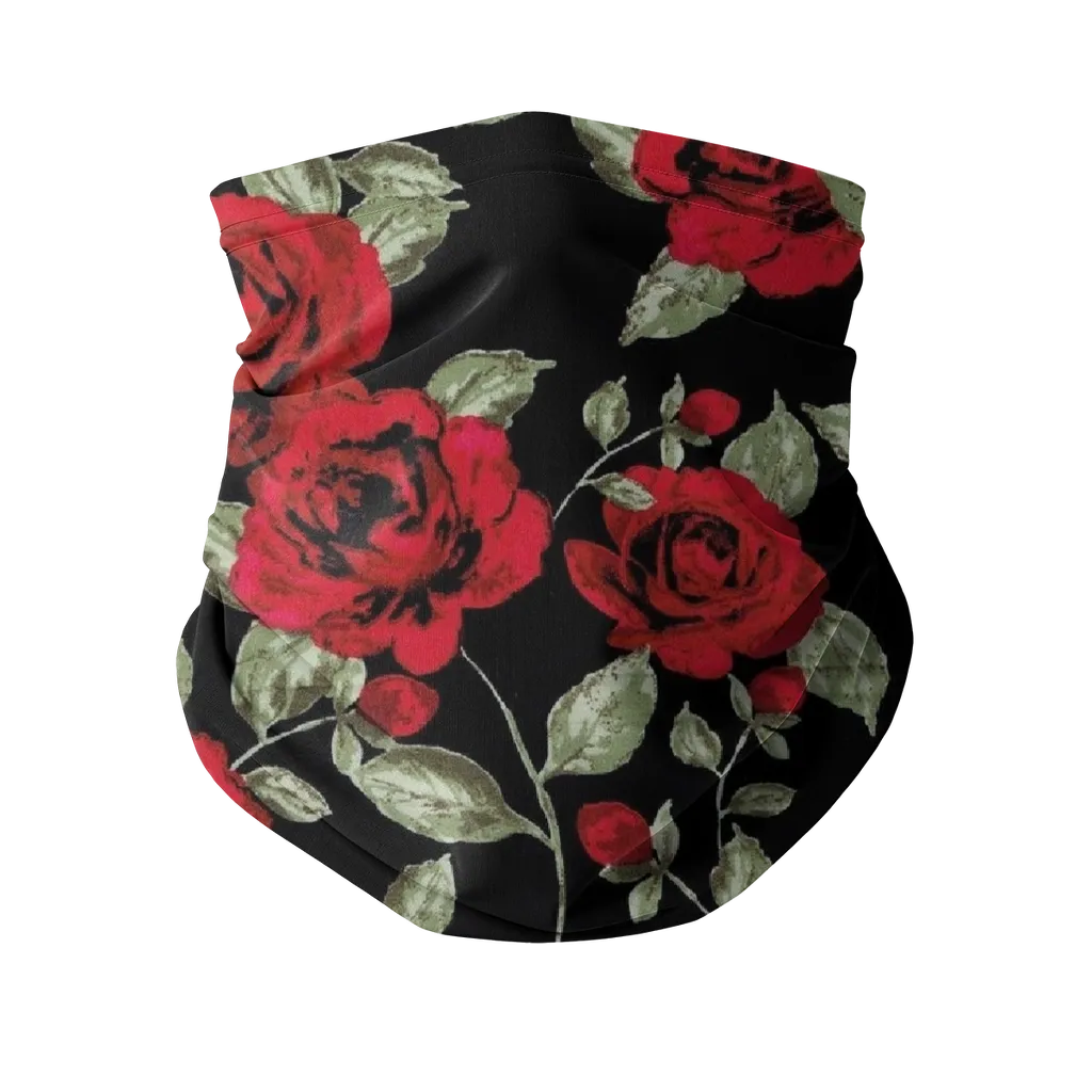 Red Roses on Black Neck Gaiter/Face Mask