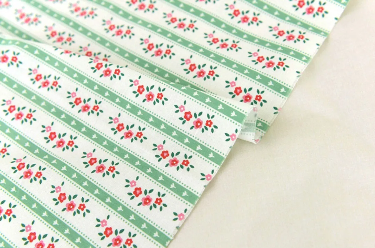 Roti Flower Cotton Fabric in Green, Quality Korean Fabric - Fabric By the Yard / 54649