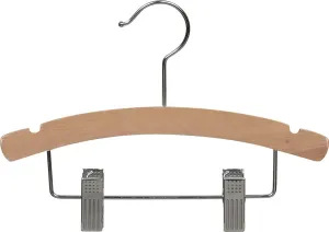 Rounded Wooden Kids Hanger with Natural Finish, 12 Inch Wood Top Hangers with Chrome Swivel Hook for Childrens Clothes
