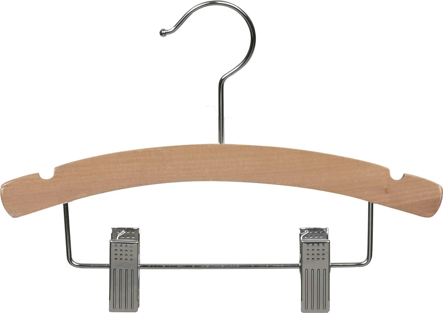 Rounded Wooden Kids Hanger with Natural Finish, 12 Inch Wood Top Hangers with Chrome Swivel Hook for Childrens Clothes