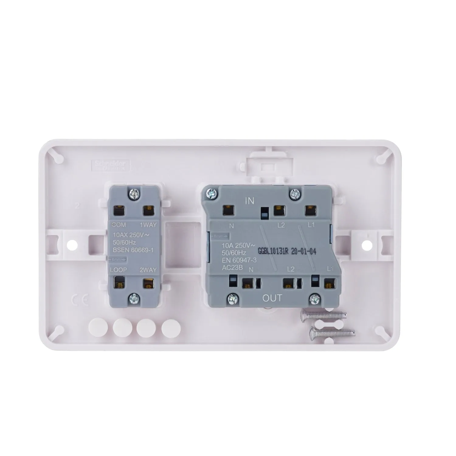 Schneider Electric GGBL10131R Lisse White Moulded 10A 3 Pole Isolator & 10AX 1G 2-Way Switch