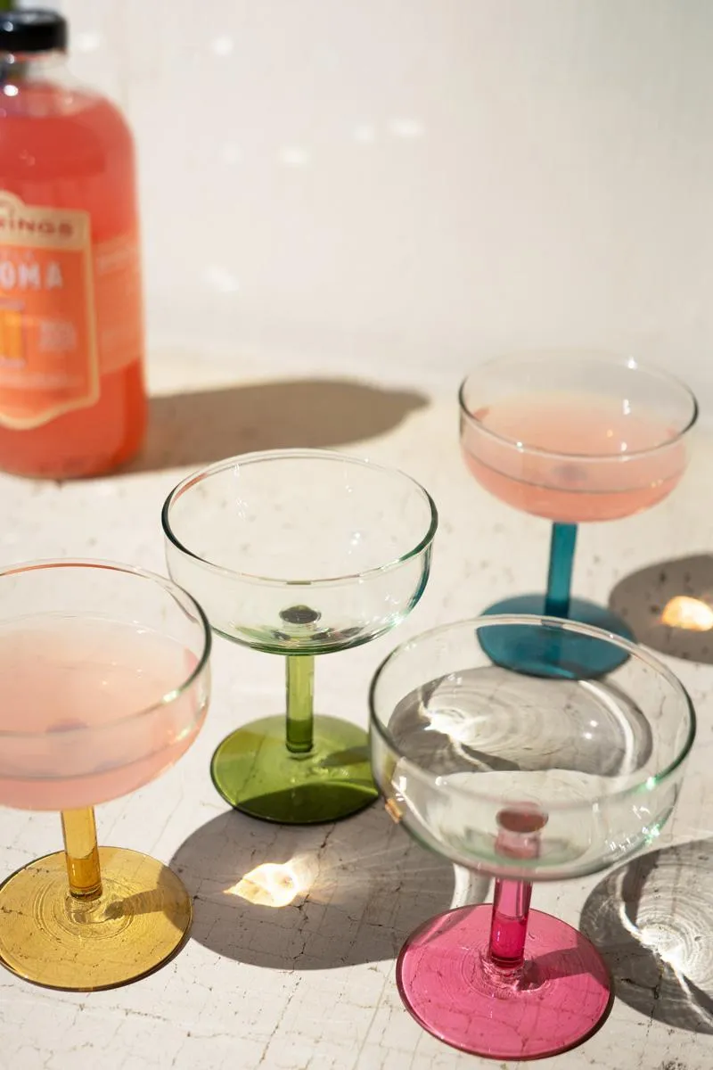 Set of 4 Coupe Glasses with Colored Stems