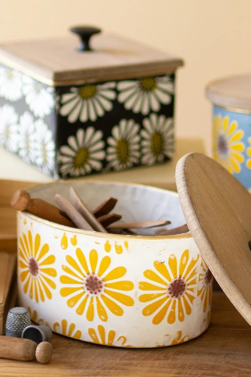Set of 4 Metal Canisters with Wooden Lids