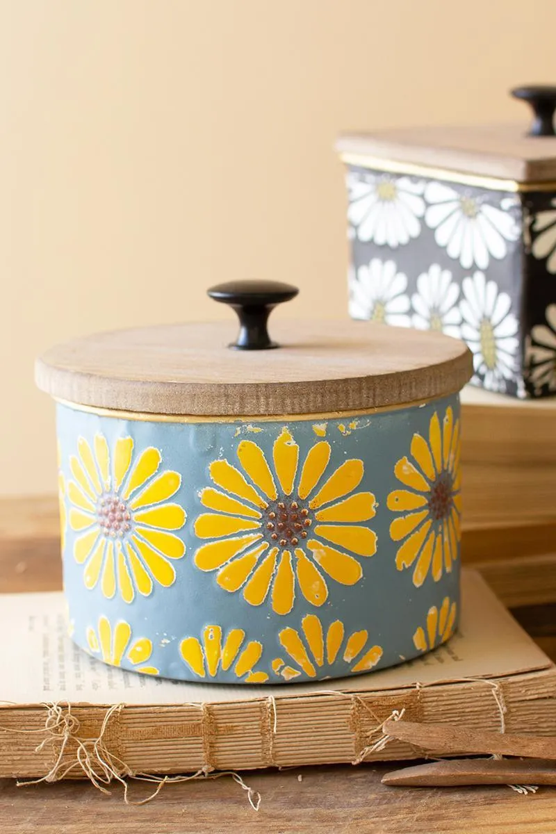 Set of 4 Metal Canisters with Wooden Lids