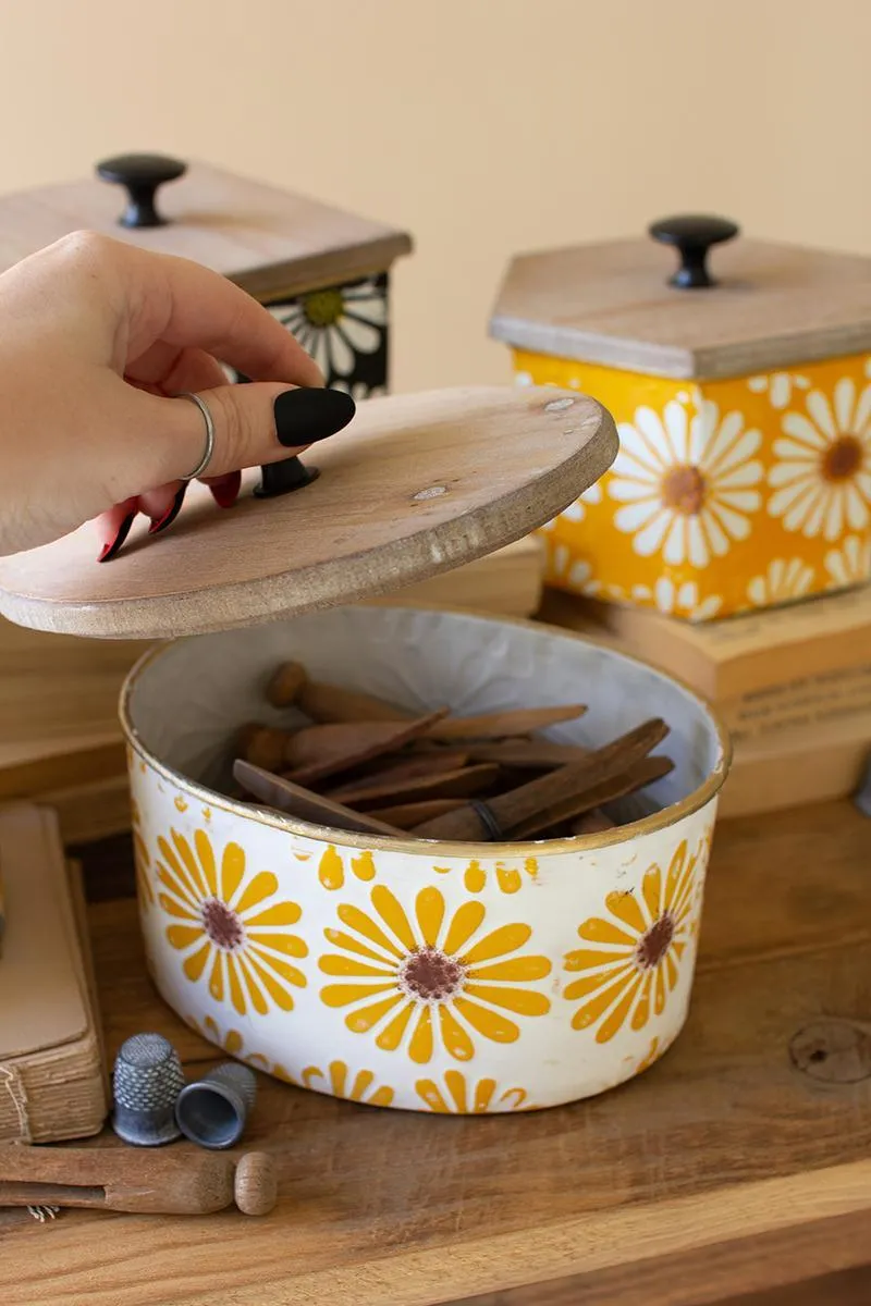 Set of 4 Metal Canisters with Wooden Lids