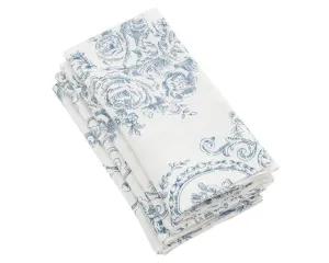Set of classic blue toile floral linen napkins