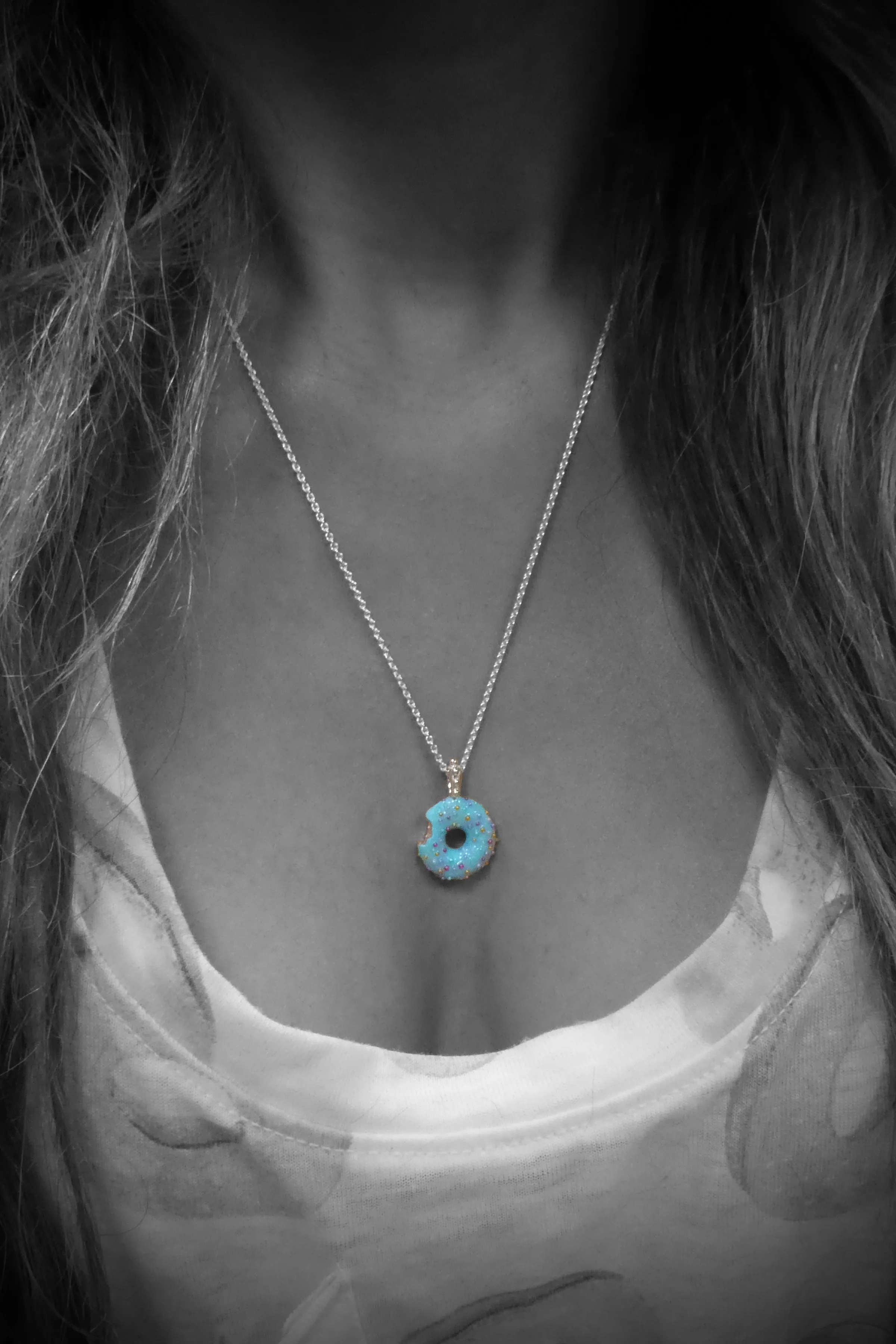 Silver Donut with Rainbow Sprinkles Necklace