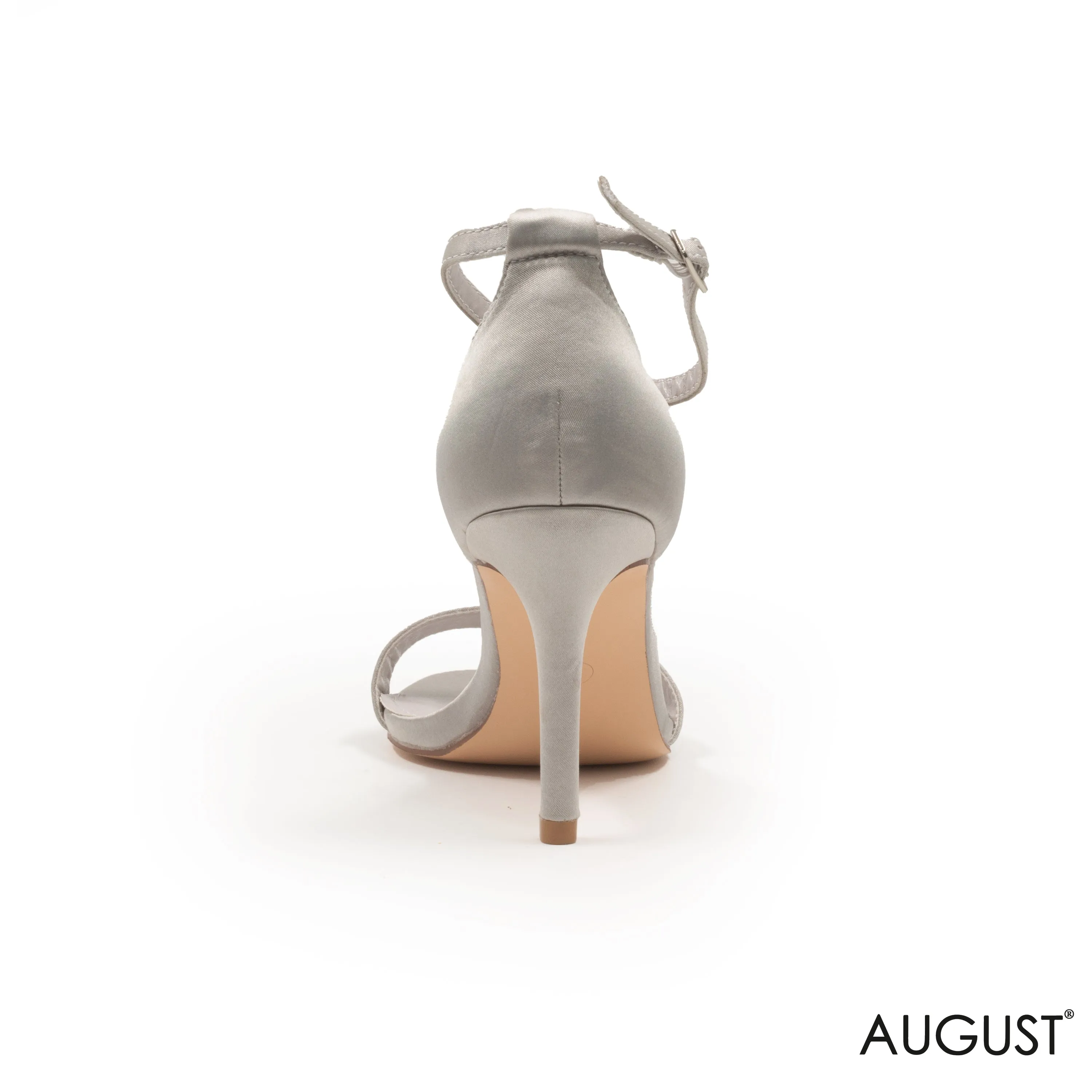 SILVER SATIN SANDALS WITH ANKLE STRAP