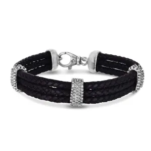 Silver Three Strand Leather Popcorn Bracelet