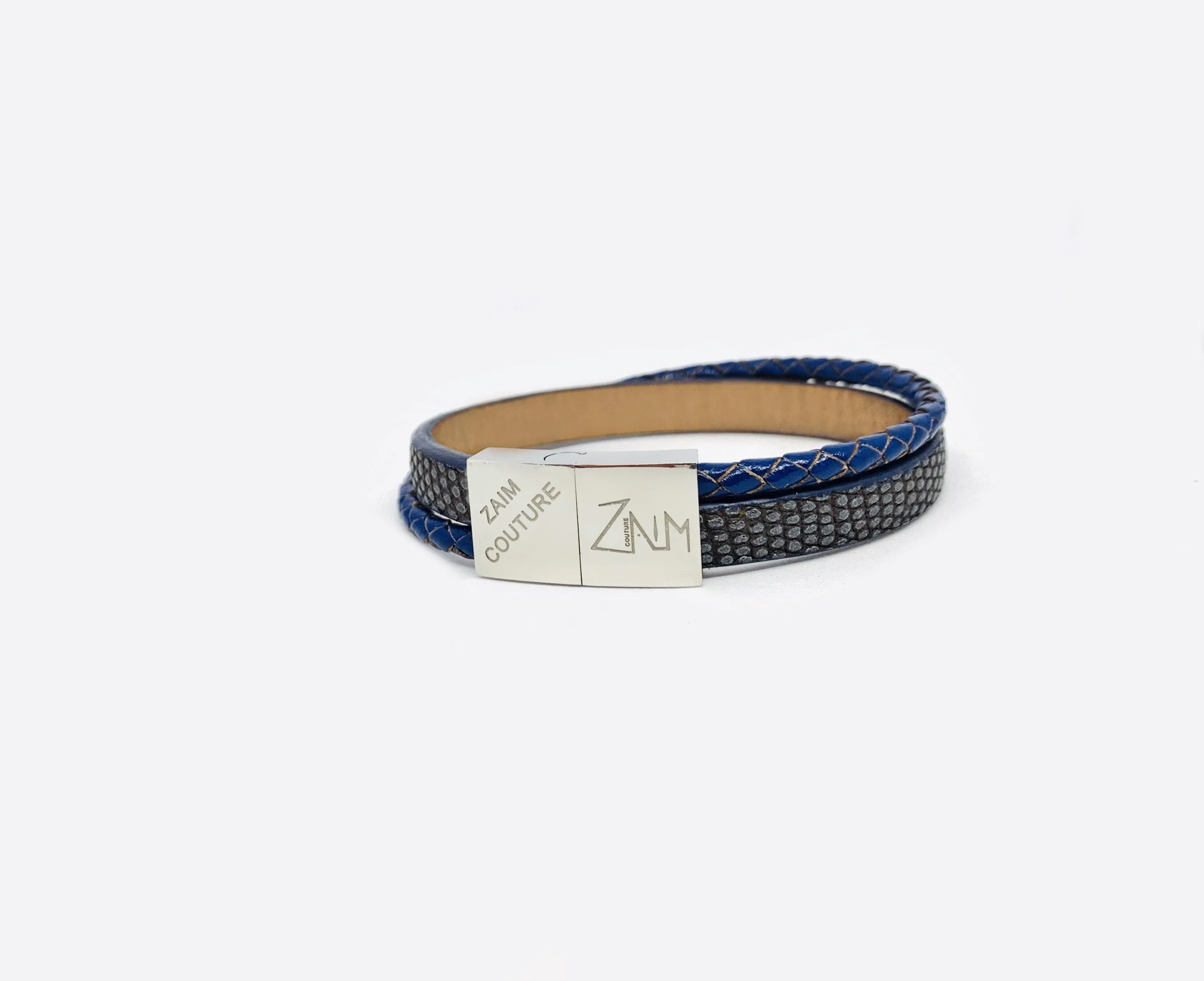 Snake blue leather bracelet