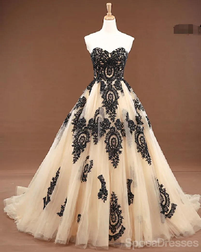 Sweetheart Gold Lace Applique A-line Wedding Dresses, Cheap Wedding Gown, WD710