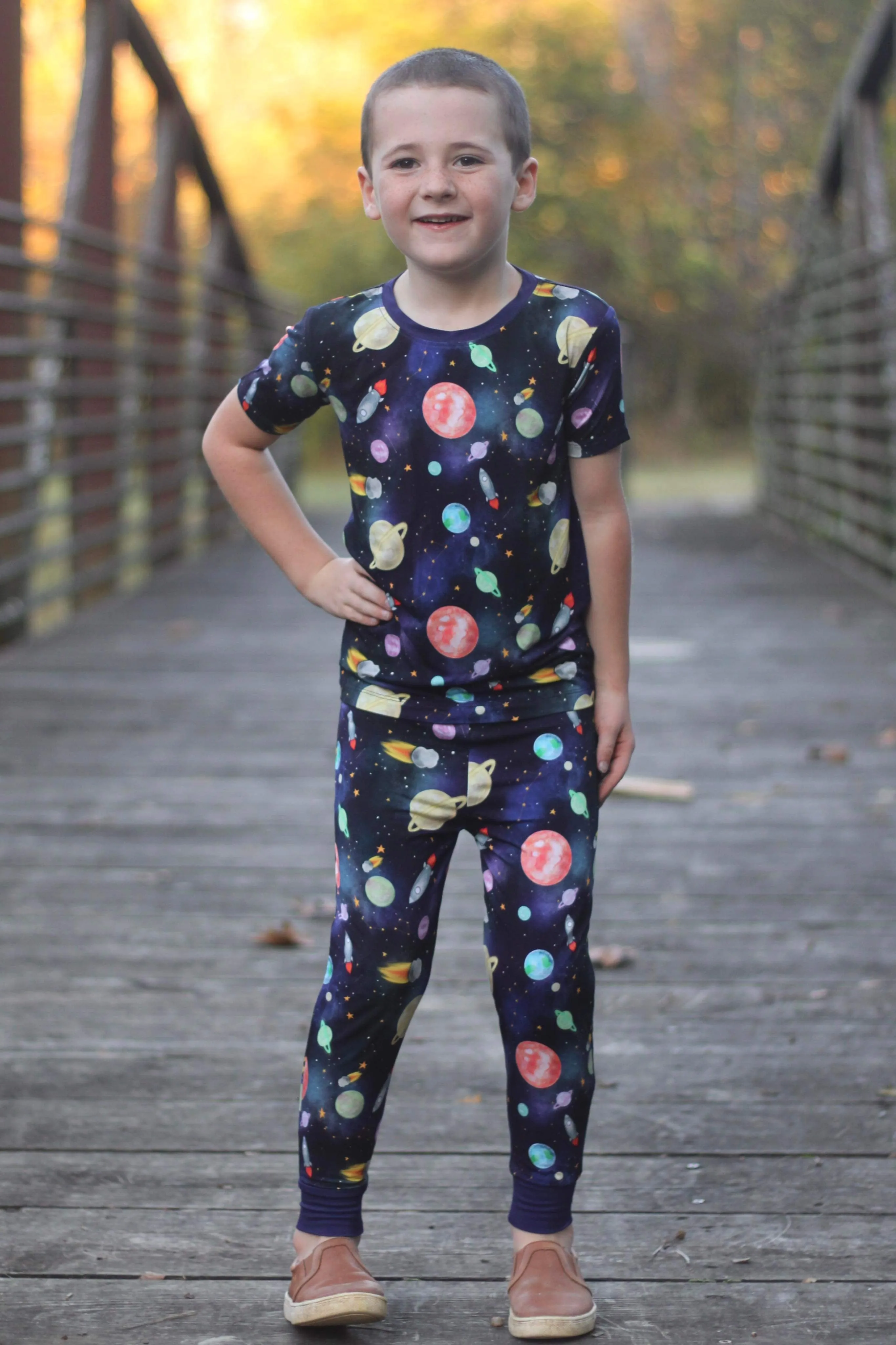 Teddy's Space Adventure Short Sleeve Two Piece Pajamas