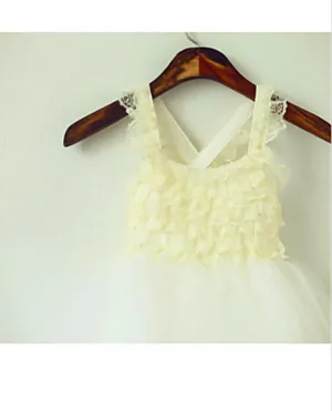 Tulle Square Sleeveless Layers Flower Girl Dresses Tea Length Ball Gown
