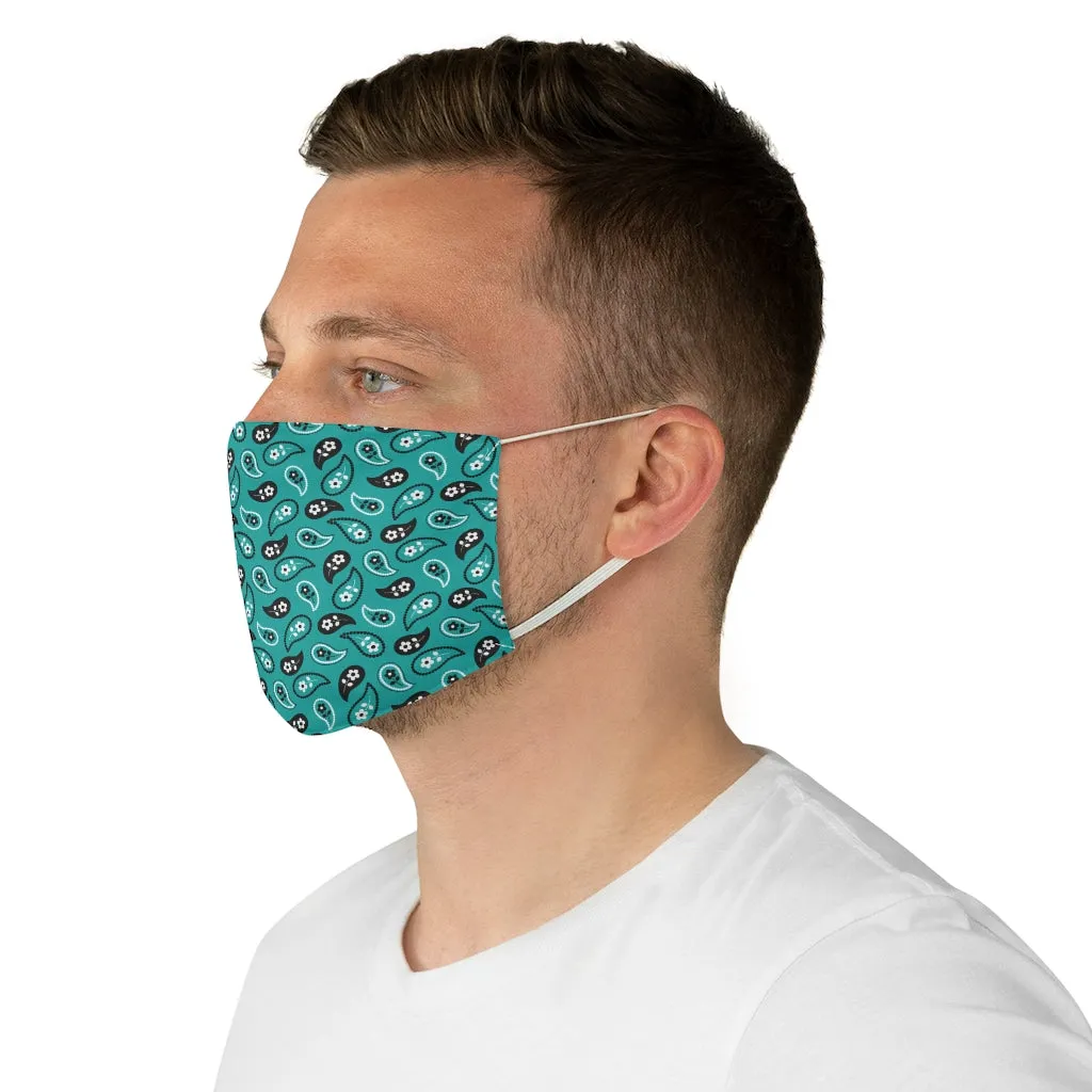 Turquoise Paisley Bandana Pattern Print Cloth Fabric Face Mask