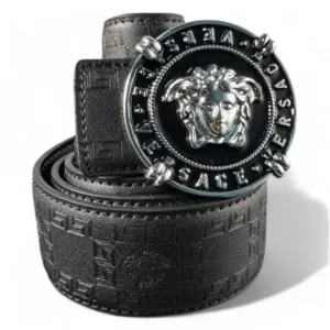 Versace Medusa Emblem Leather Belt - Black