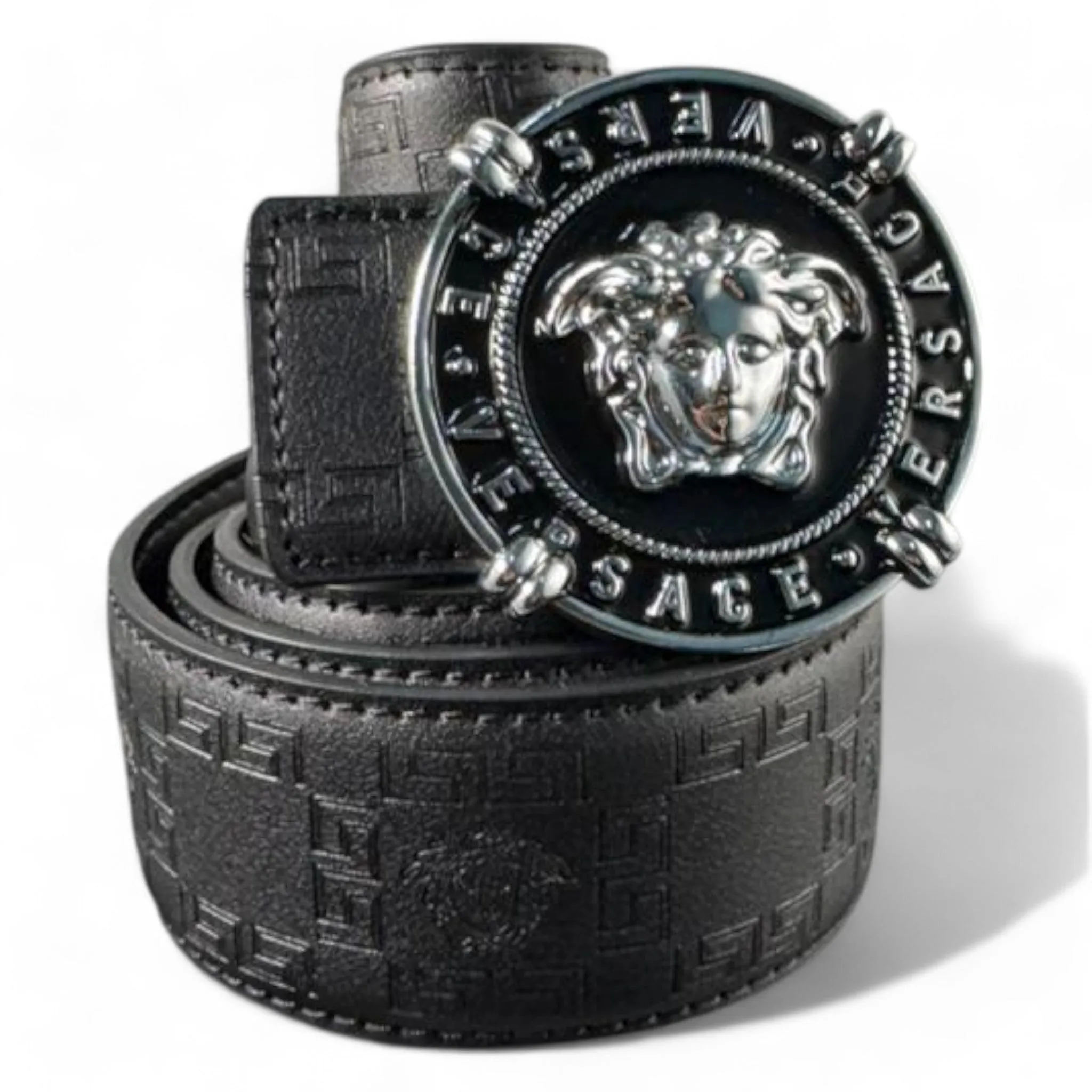 Versace Medusa Emblem Leather Belt - Black