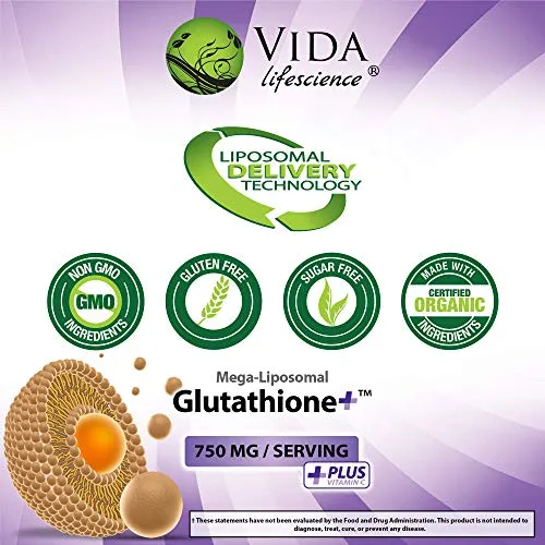 Vida Lifescience, Mega-Liposomal Glutatiione  750 mg con vitamina C