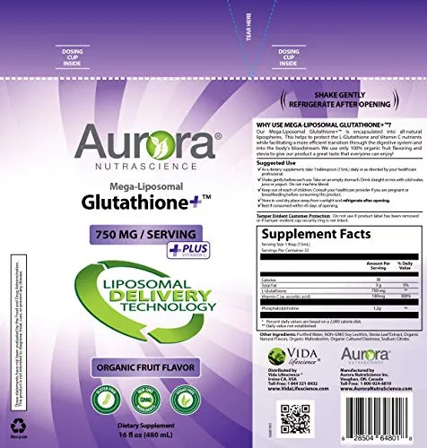 Vida Lifescience, Mega-Liposomal Glutatiione  750 mg con vitamina C