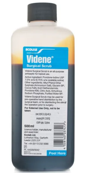Videne Antiseptic Scrub (Povidone iODINE) iodine iodine iodine skin disinfection agent (home disinfection, wound treatment) 500ml
