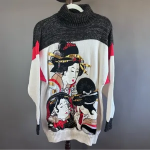 Vintage Bonnie Boerer &amp; Company Geisha Girls Knit Sweater Sz M
