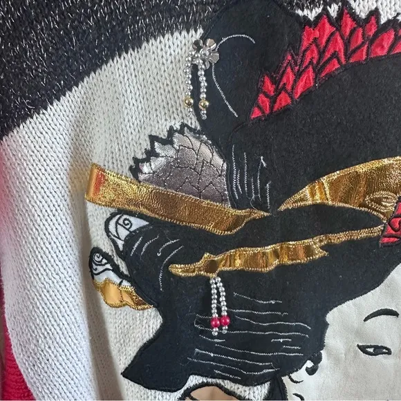 Vintage Bonnie Boerer &amp; Company Geisha Girls Knit Sweater Sz M
