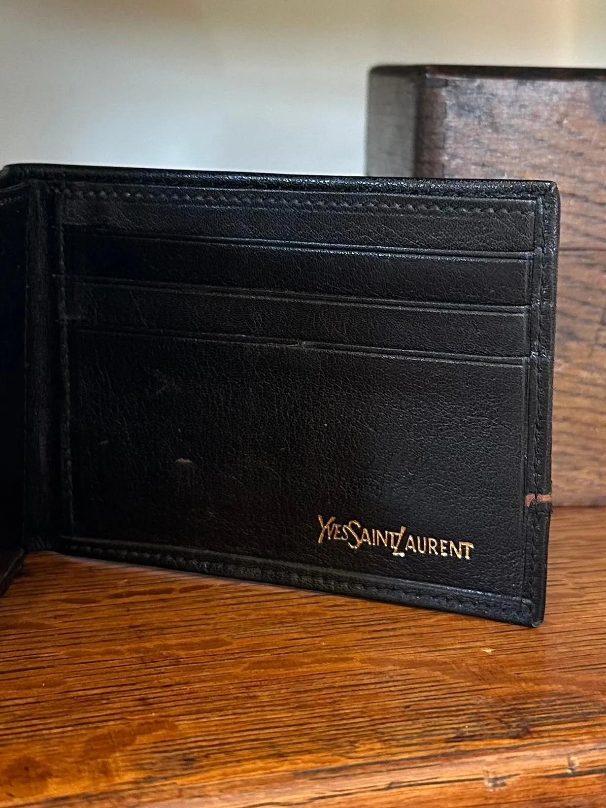 Vintage YSL Yves Saint Laurent Men’s Imported Roma Leather Bifold Wallet Black & Tan