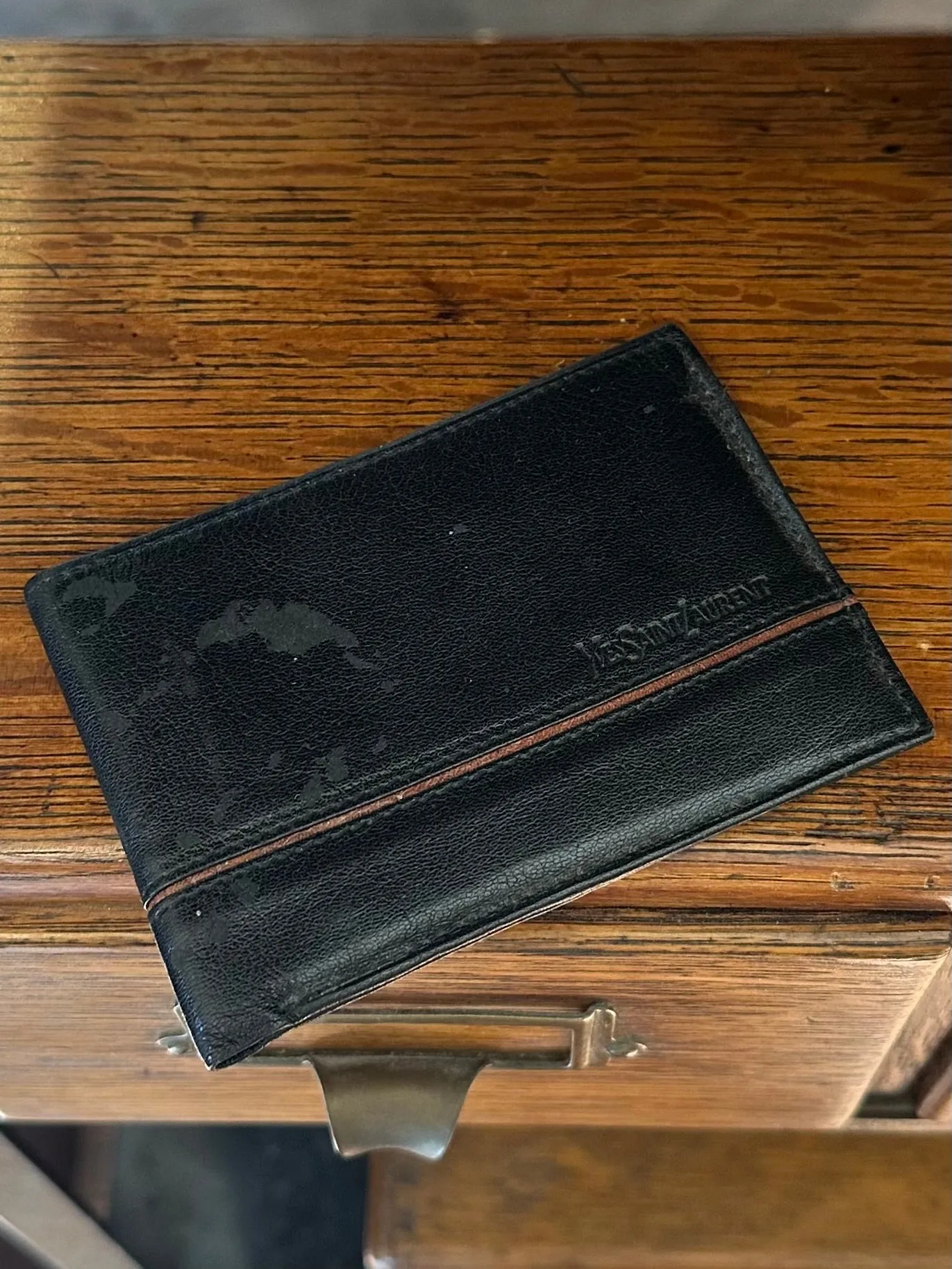 Vintage YSL Yves Saint Laurent Men’s Imported Roma Leather Bifold Wallet Black & Tan