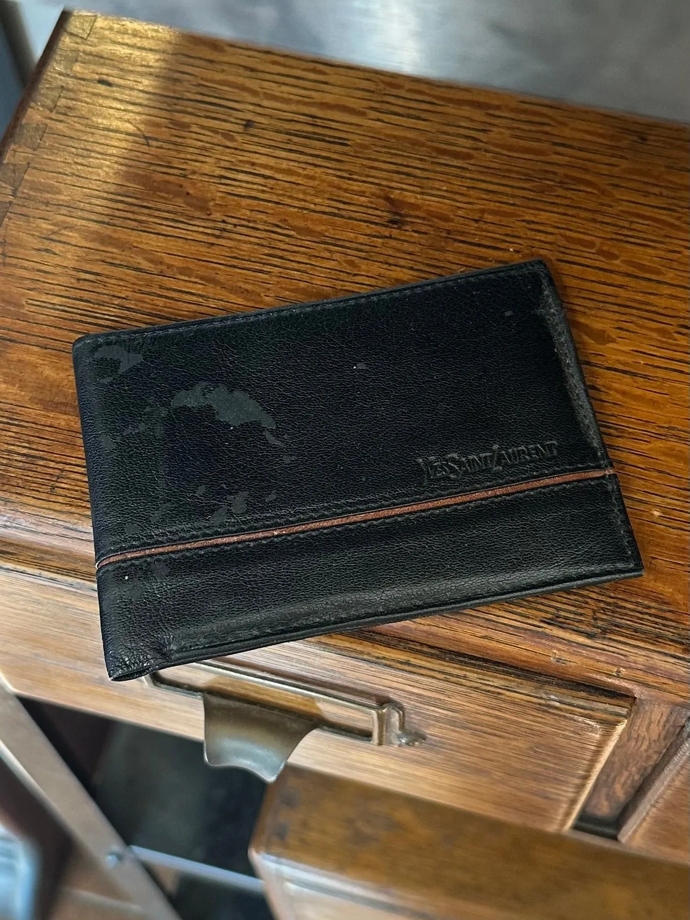 Vintage YSL Yves Saint Laurent Men’s Imported Roma Leather Bifold Wallet Black & Tan