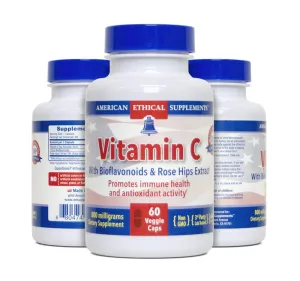 Vitamina C (800 mg) – 60 cápsulas vegetarianas – Salud inmune y actividad antioxidante. Mejorado con bioflavonoides y extracto de caderas de rosa (5%) para una respuesta óptima a la defensa.