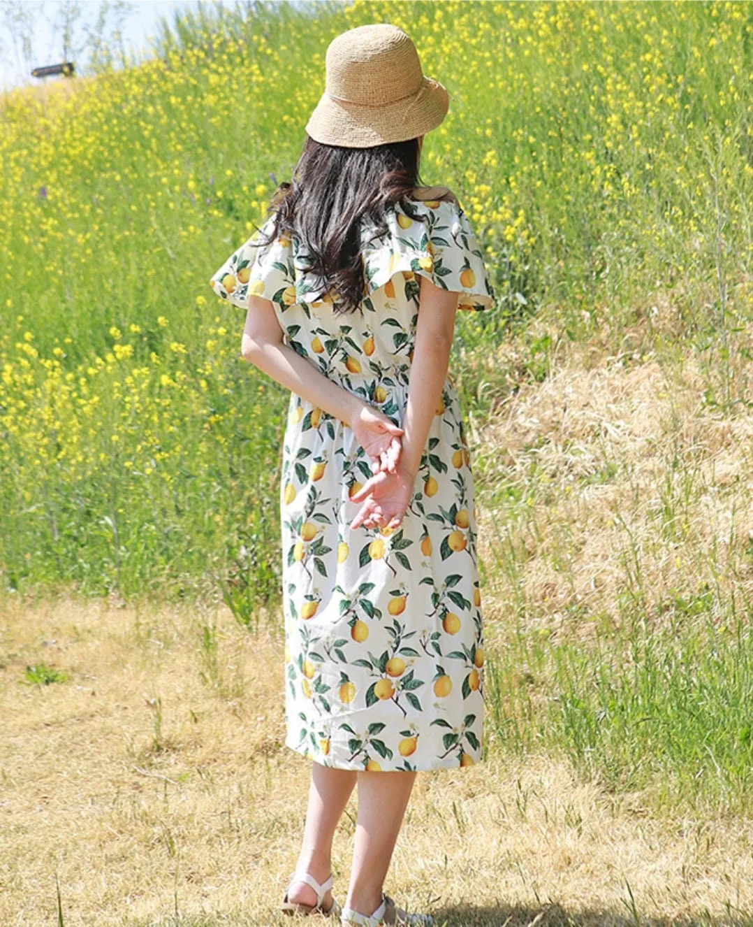 Watercolor Lemon Cotton Fabric, Quality Korean Fabric - Fabric By the Yard / 54615