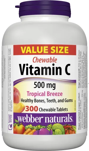 Webber Naturals Vitamina C Masticable 500 mg, Tropical Breeze, 300 tabletas masticables