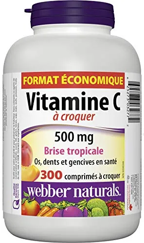 Webber Naturals Vitamina C Masticable 500 mg, Tropical Breeze, 300 tabletas masticables