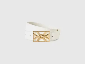 WHITE BELT WITH LOGOED BUCKLE