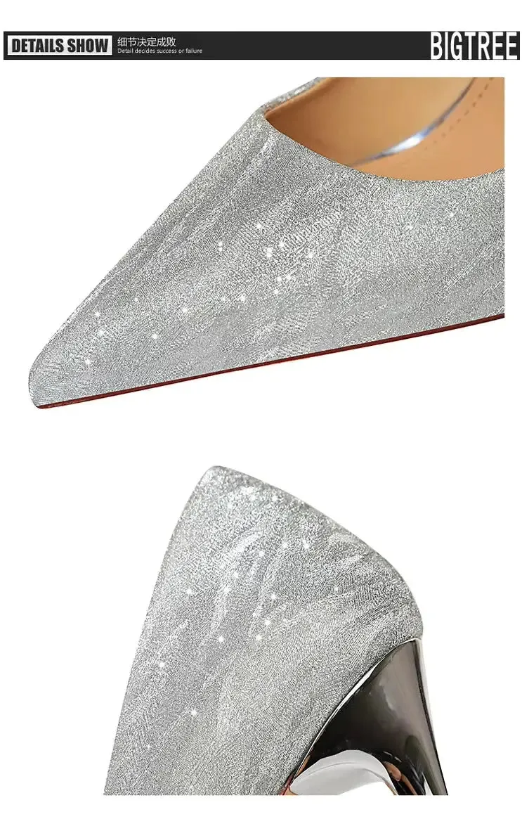 Woman Pumps Silver Champagne High Heels Stiletto Wedding Shoes Sequins Women Heels Fashion Ladies Shoes