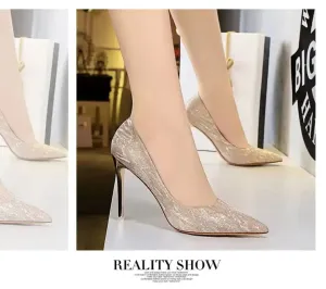 Woman Pumps Silver Champagne High Heels Stiletto Wedding Shoes Sequins Women Heels Fashion Ladies Shoes