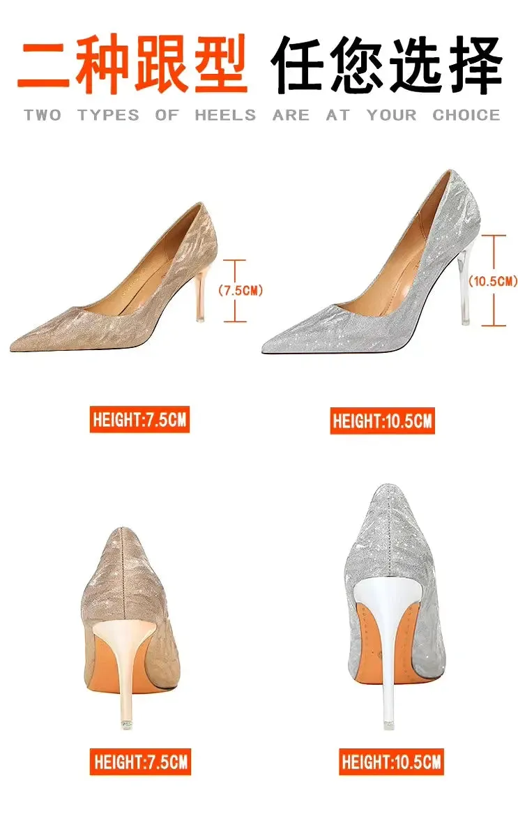 Woman Pumps Silver Champagne High Heels Stiletto Wedding Shoes Sequins Women Heels Fashion Ladies Shoes