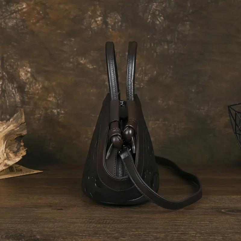 Women's Genuine Leather Crossbody Bag – Vintage Embossed Design