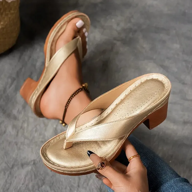 Women'S Solid Color Summer Chunky Heel Sandals