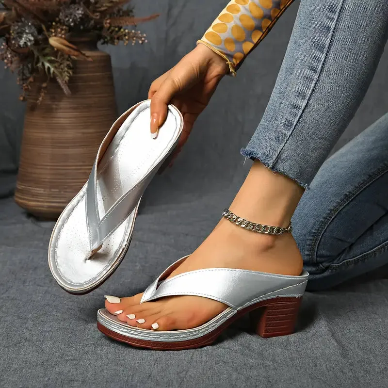 Women'S Solid Color Summer Chunky Heel Sandals